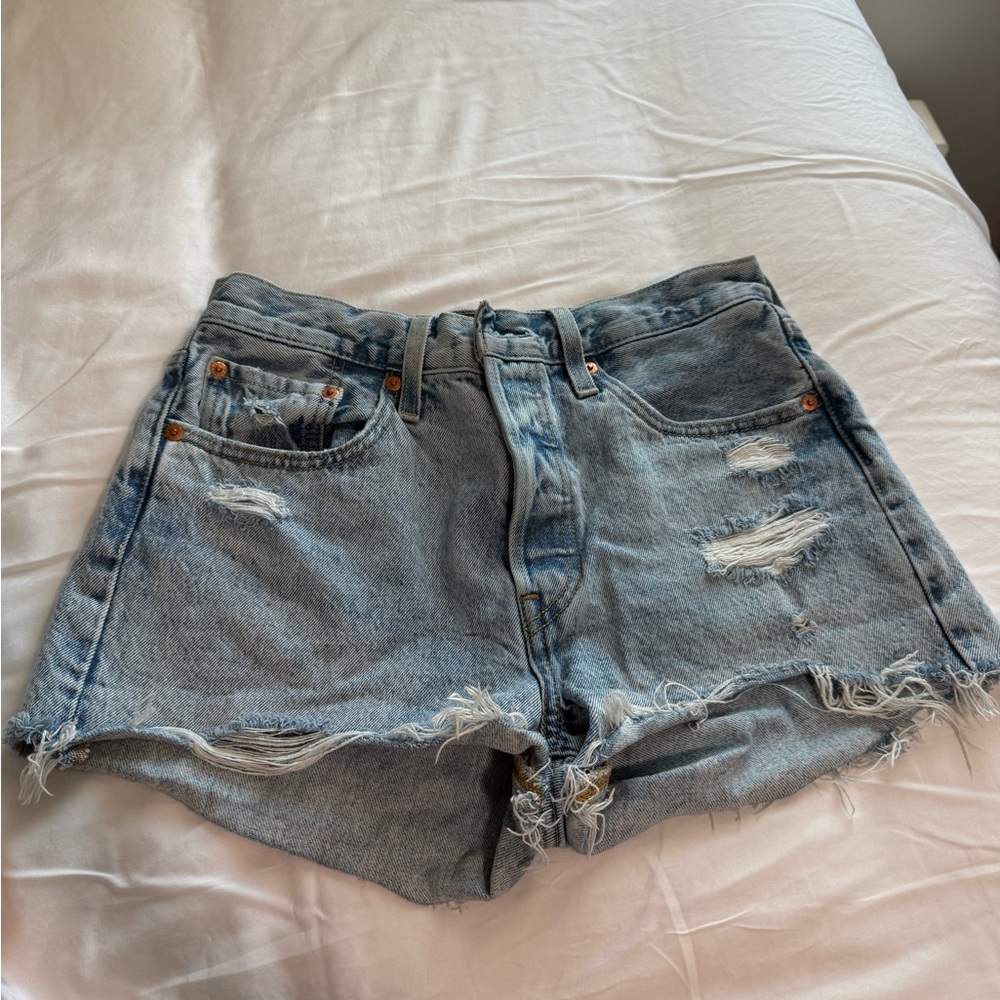 Levi's 501 Light Blue Distressed Jean Shorts